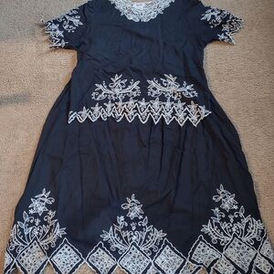 Elegant Black and White Embroidered Top And Skirt